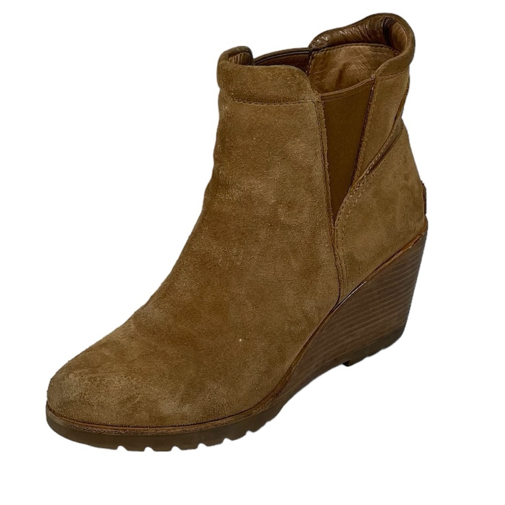 Sorel After Hours Chelsea Boots Size 9 40 NL2952 Suede Leather High Heel Wedge